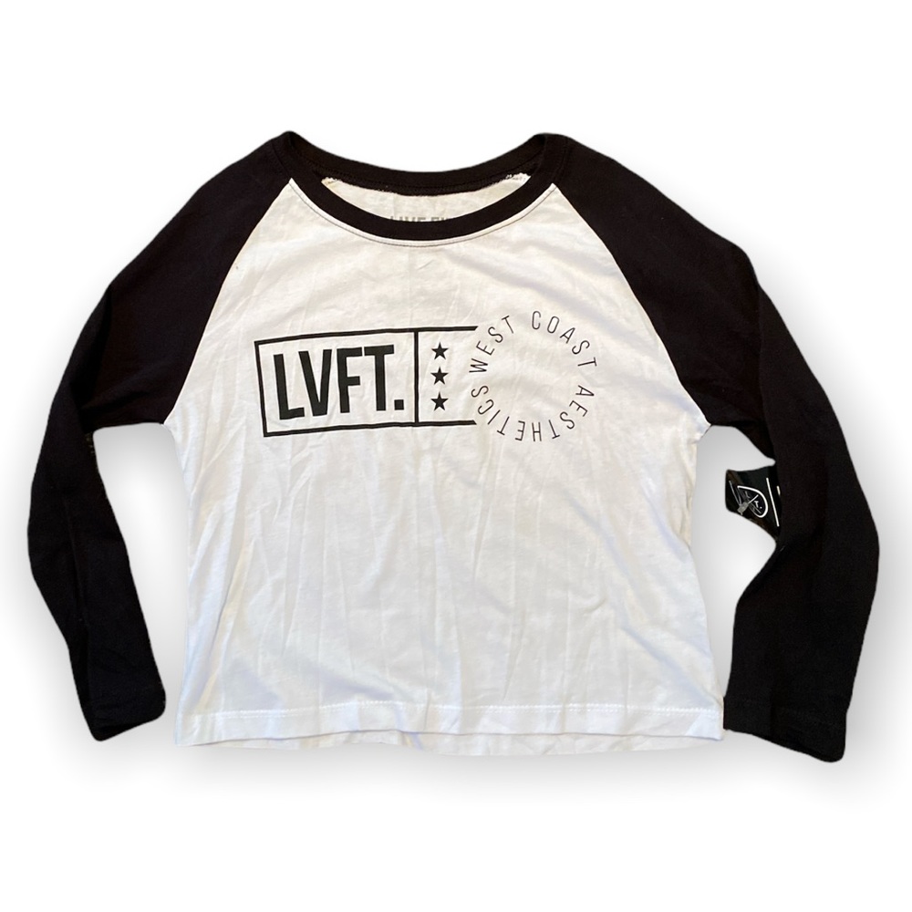 Live Fit Apparel white black raglan crop T shirt size small NWT